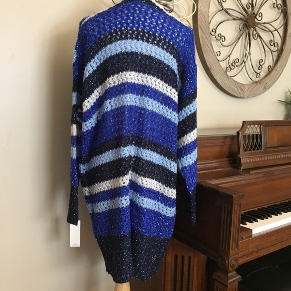 NWT CONFESS 1X Blue Long Cardigan Sweater with Pockets - Picture 4 of 6